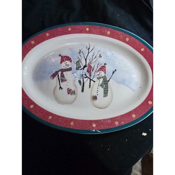 Oval Snowman Stoneware Serving Platter By Royal Seasons - Picture 1 of 5